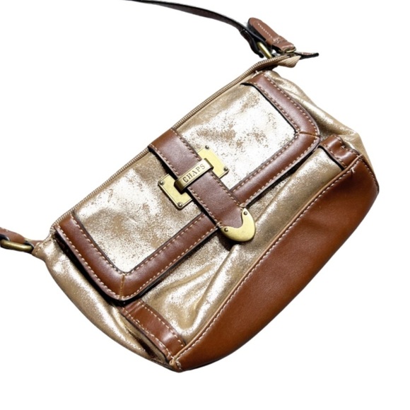 Chaps Metallic Gold Brown Faux Leather Zip Crossbody Bag Functional Stylish Bag - Picture 9 of 16